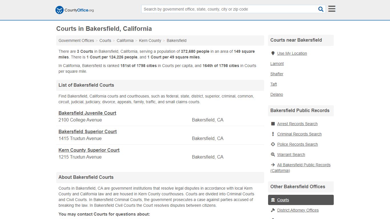 Courts - Bakersfield, CA (Court Records & Calendars) - County Office