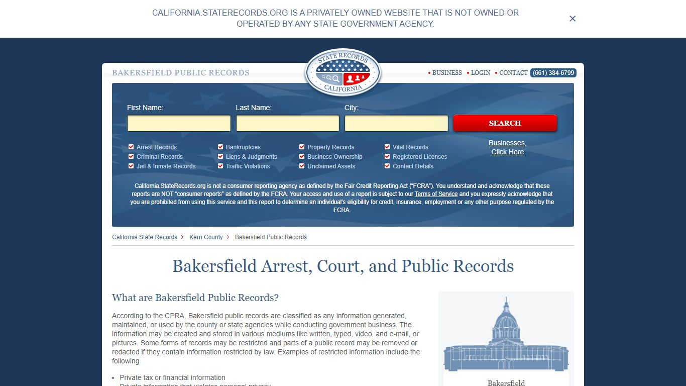 Bakersfield Arrest and Public Records | California.StateRecords.org